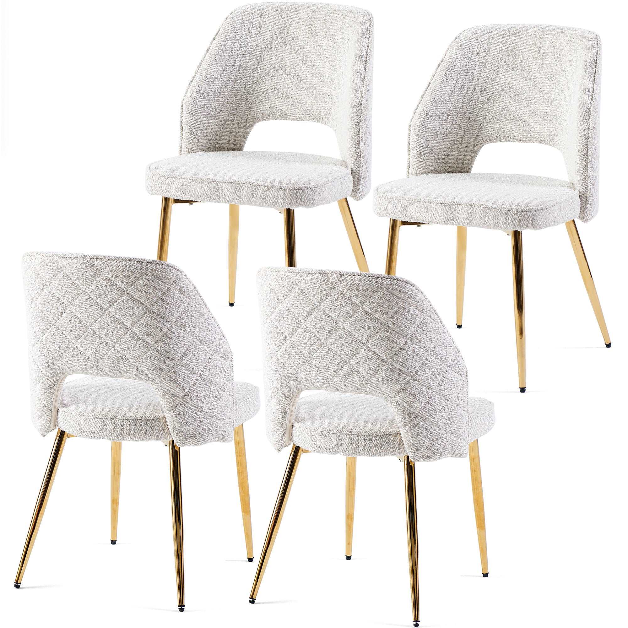 Bellemave® Boucle Dining Chairs with Metal Legs and Hollow Back Upholstered Dining Chairs Set of 4