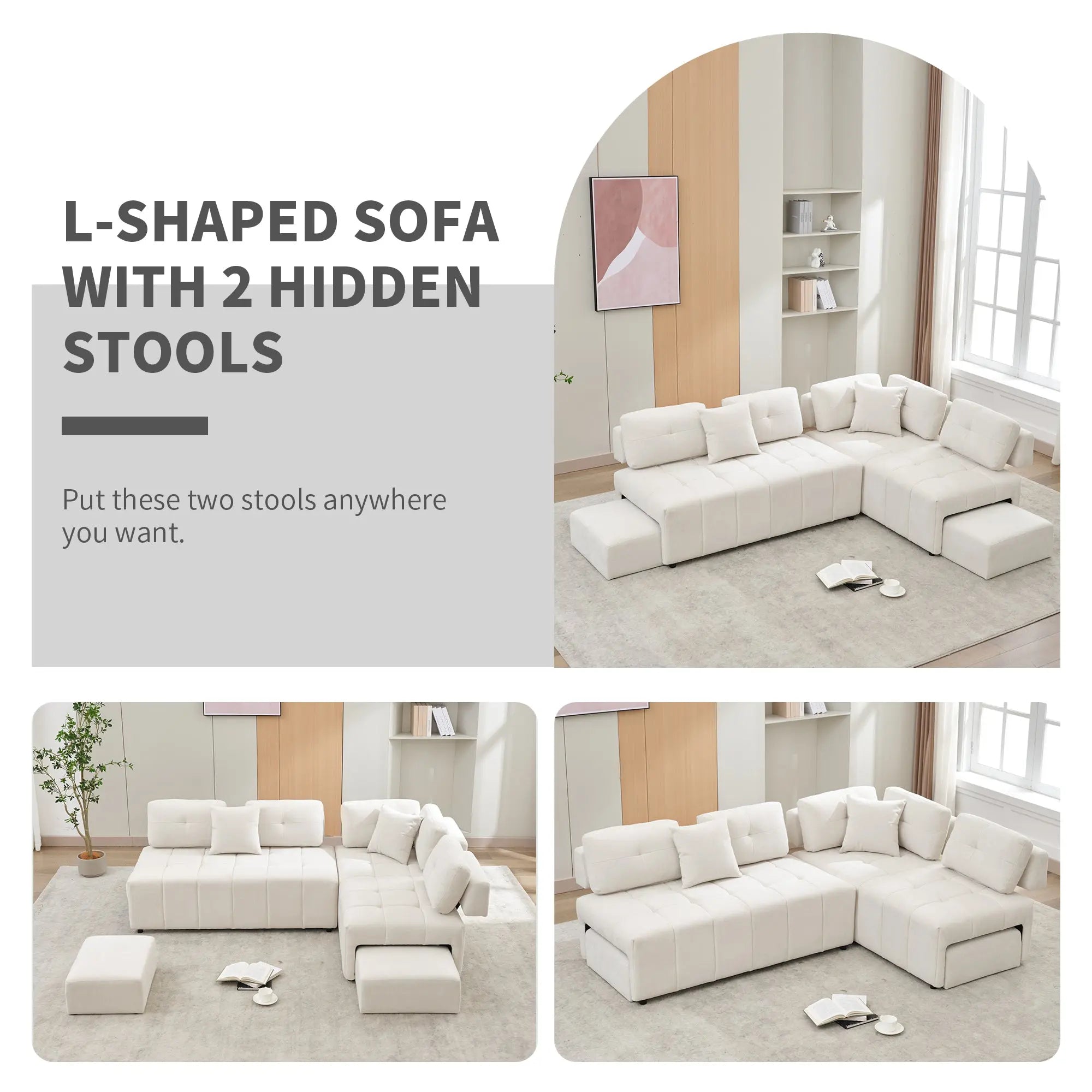 Bellemave® 91.73" L-shaped Sectional Sofa Couch with 2 Stools and 2 Lumbar Pillows Bellemave®