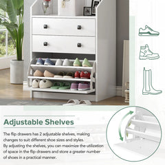 Bellemave® Narrow Hall Tree with Flip Drawer with 4 Hanging Hooks & Drawers, Adjustable Shoe Storage Cabinet Bellemave®