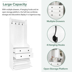 Bellemave® Narrow Hall Tree with Flip Drawer with 4 Hanging Hooks & Drawers, Adjustable Shoe Storage Cabinet Bellemave®