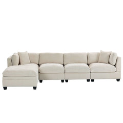 Bellemave 128.7" Upholstered Modular Sofa with Removable Storage Ottoman and 2 hidden cup holders Bellemave