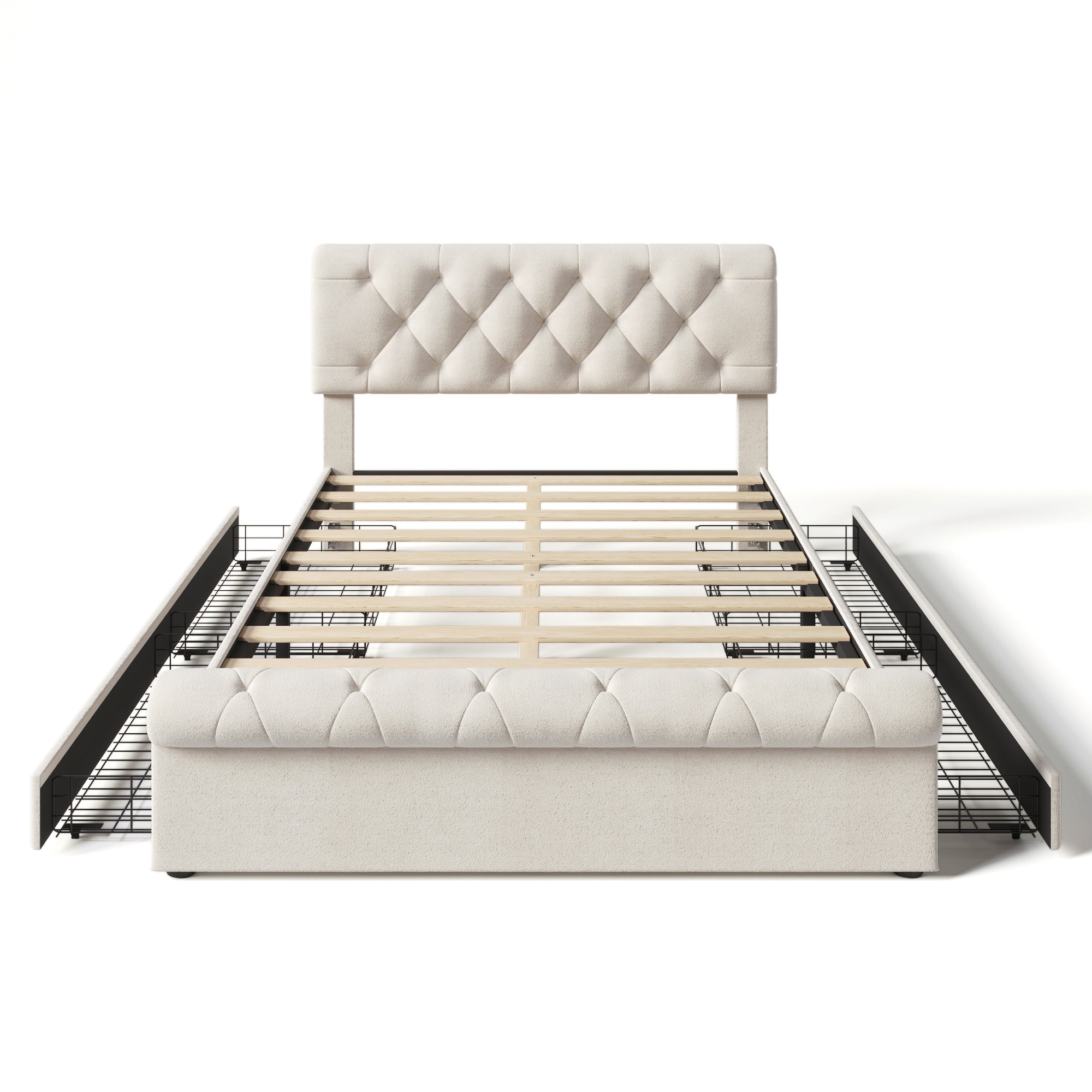 Bellemave® Upholstered Platform bed with Antique Curved Headboard and 4 Drawers Bellemave®