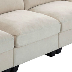 Bellemave 128.7" Upholstered Modular Sofa with Removable Storage Ottoman and 2 hidden cup holders