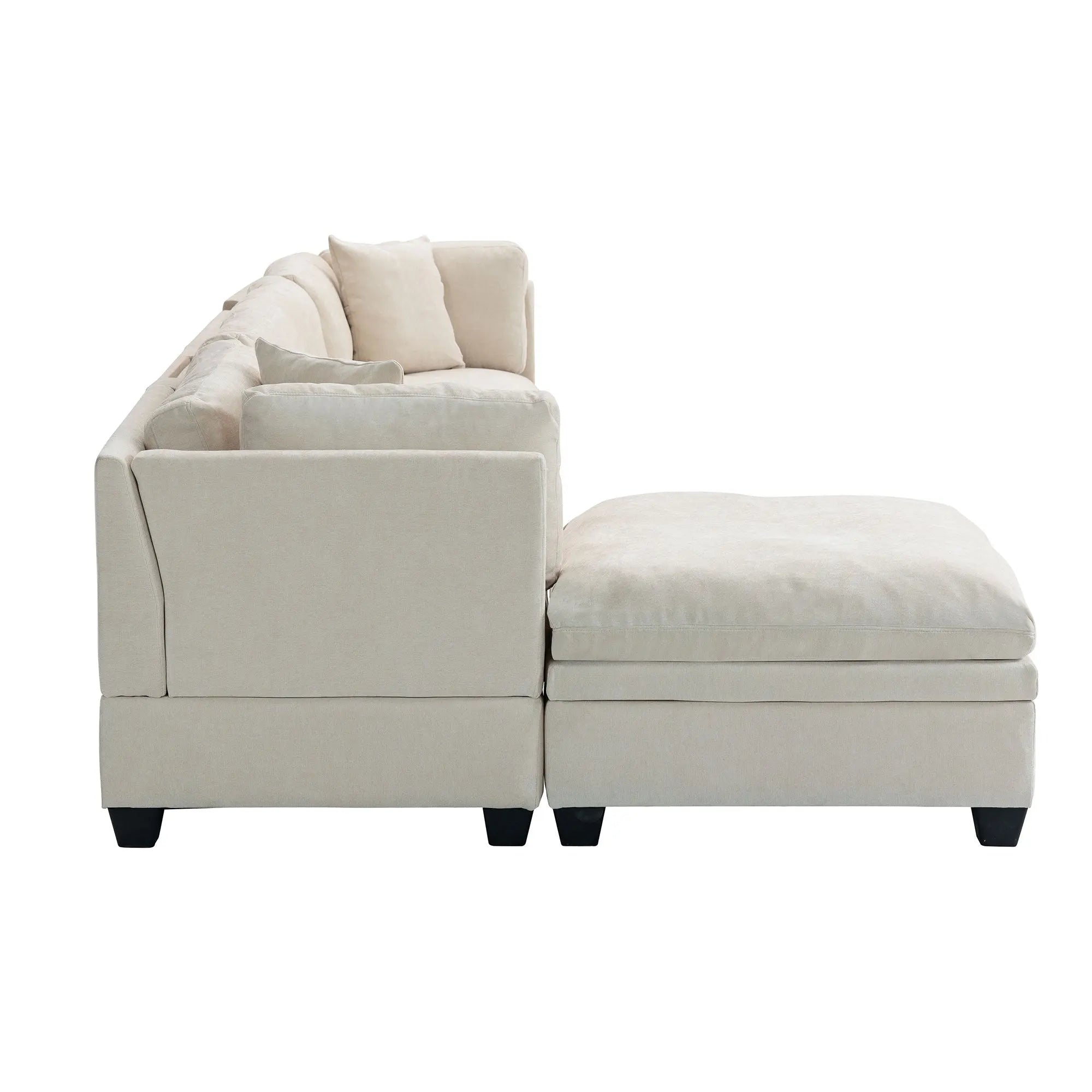 Bellemave 128.7" Upholstered Modular Sofa with Removable Storage Ottoman and 2 hidden cup holders Bellemave