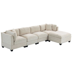 Bellemave 128.7" Upholstered Modular Sofa with Removable Storage Ottoman and 2 hidden cup holders Bellemave