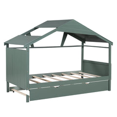 Bellemave® Wood House Bed with Trundle Bed and Storage Rack Bellemave®