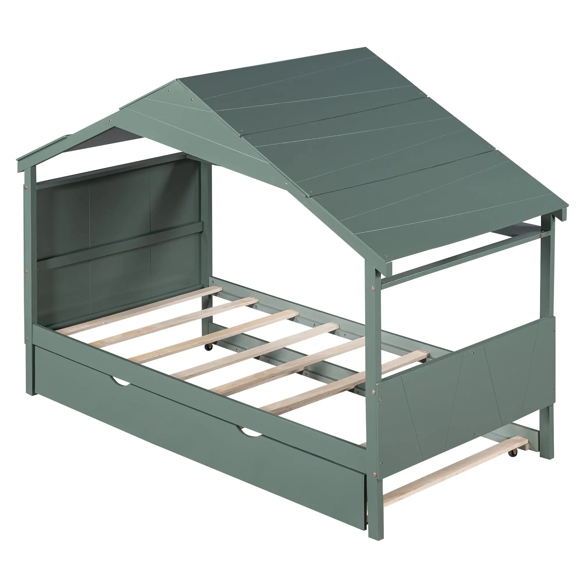 Bellemave® Wood House Bed with Trundle Bed and Storage Rack Bellemave®