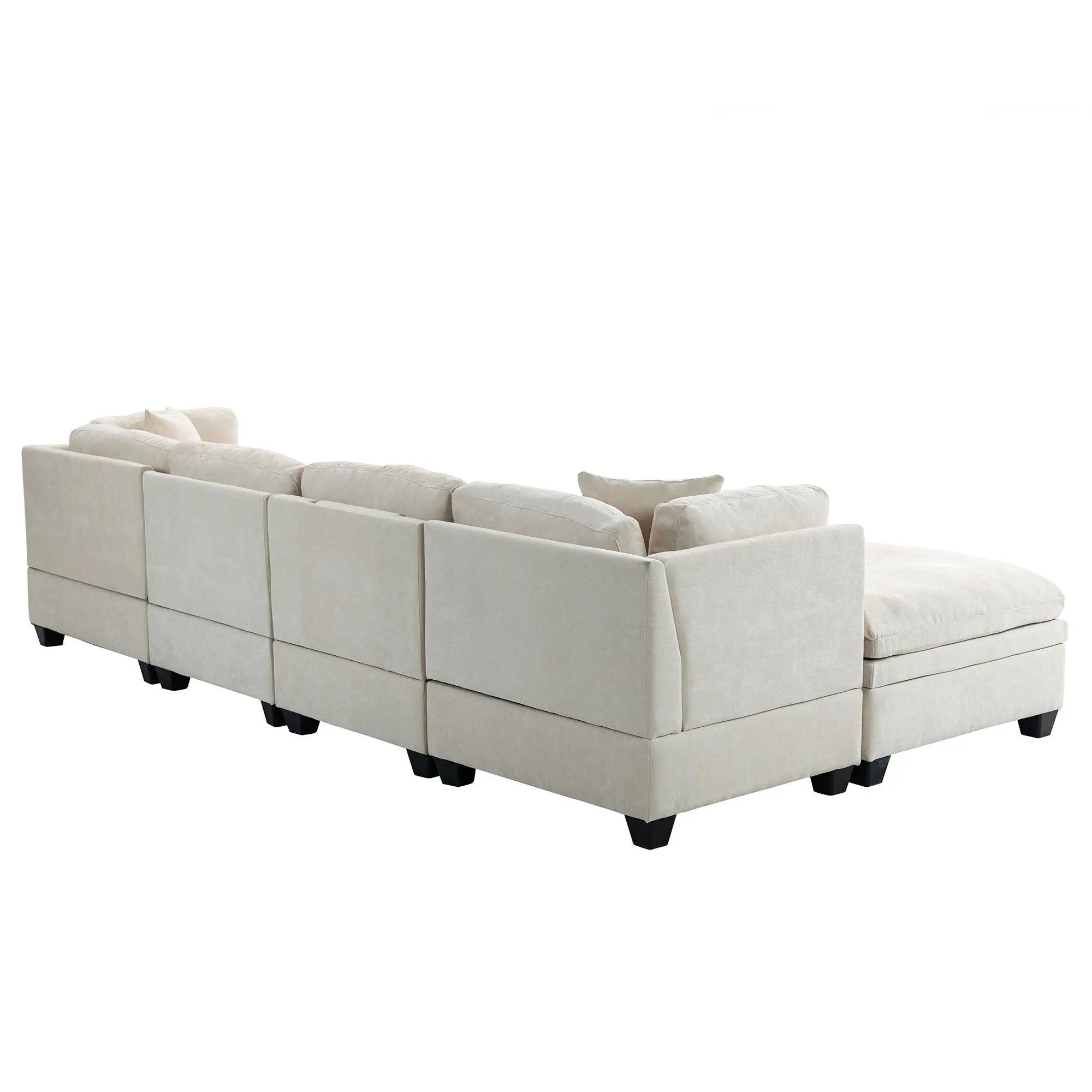 Bellemave 128.7" Upholstered Modular Sofa with Removable Storage Ottoman and 2 hidden cup holders Bellemave