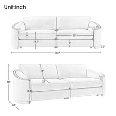 Bellemave 92" Stylish Sofa with Semilunar Arm, Rivet Detailing and Solid Frame