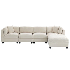 Bellemave 128.7" Upholstered Modular Sofa with Removable Storage Ottoman and 2 hidden cup holders Bellemave