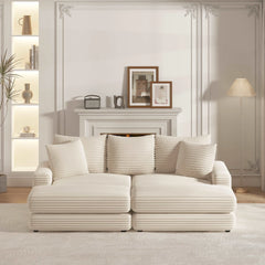 Bellemave 86.6" Corduroy 3-Seater Sofa with 3 Back Pillows , 2 Toss Pillows and Two Ottoman