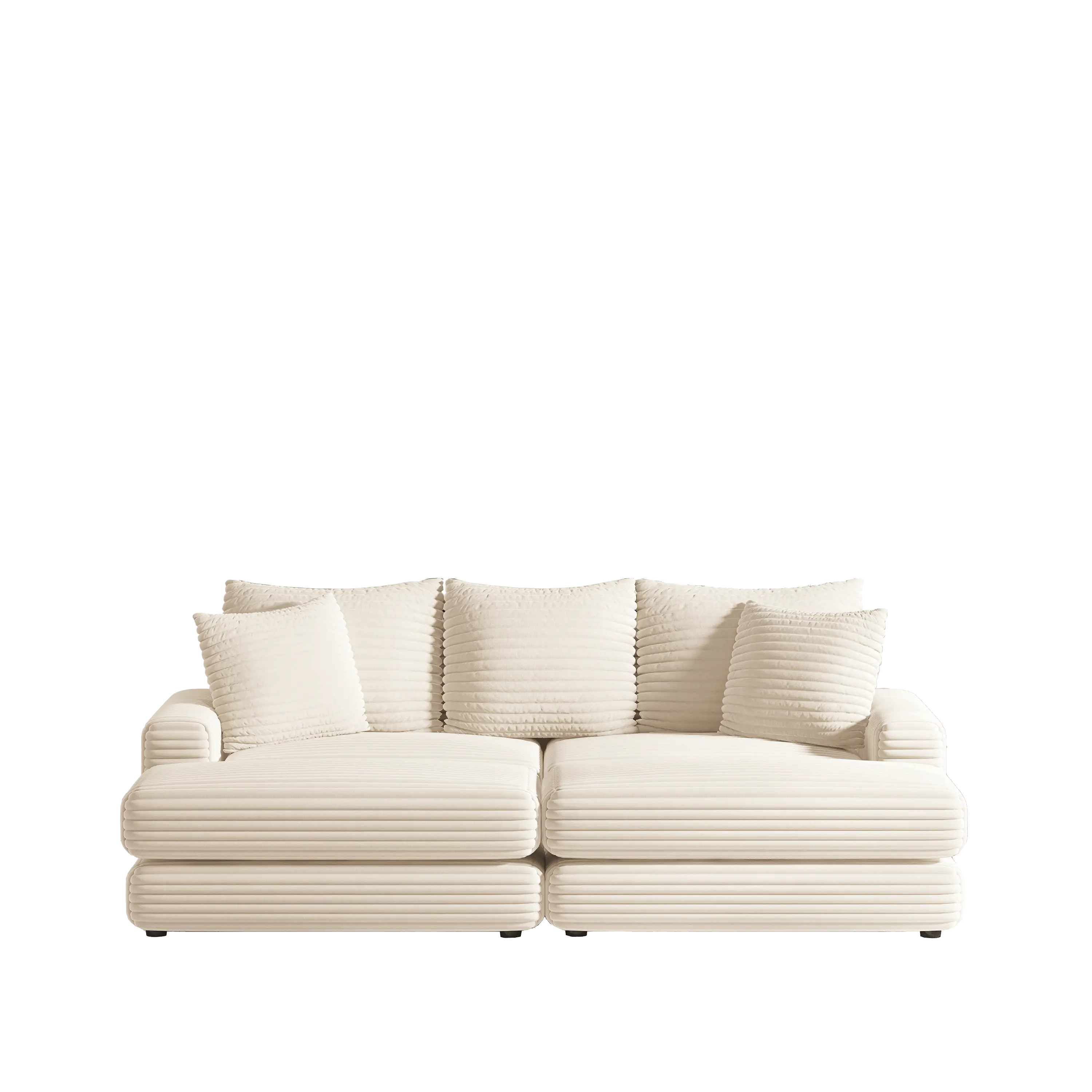 Bellemave 86.6" Corduroy 3-Seater Sofa with 3 Back Pillows , 2 Toss Pillows and Two Ottoman