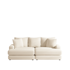 Bellemave 86.6" Corduroy 3-Seater Sofa with 3 Back Pillows , 2 Toss Pillows and Two Ottoman