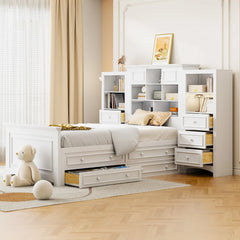 Bellemave® Twin Size Wood Platformbed with Vertical All-in-One Cabinet and 4 Drawers on Each Side Bellemave®