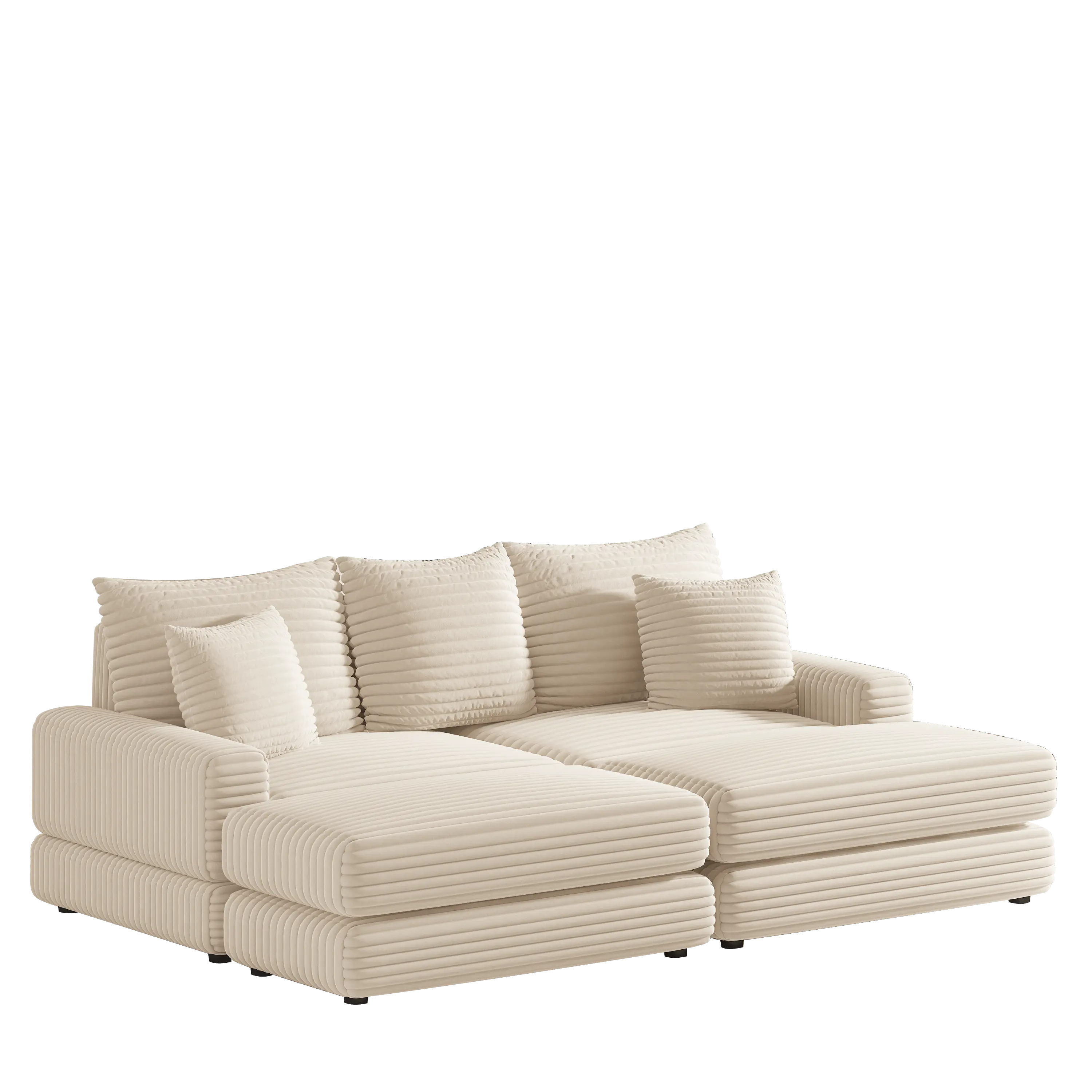 Bellemave 86.6" Corduroy 3-Seater Sofa with 3 Back Pillows , 2 Toss Pillows and Two Ottoman