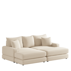 Bellemave 86.6" Corduroy 3-Seater Sofa with 3 Back Pillows , 2 Toss Pillows and Two Ottoman