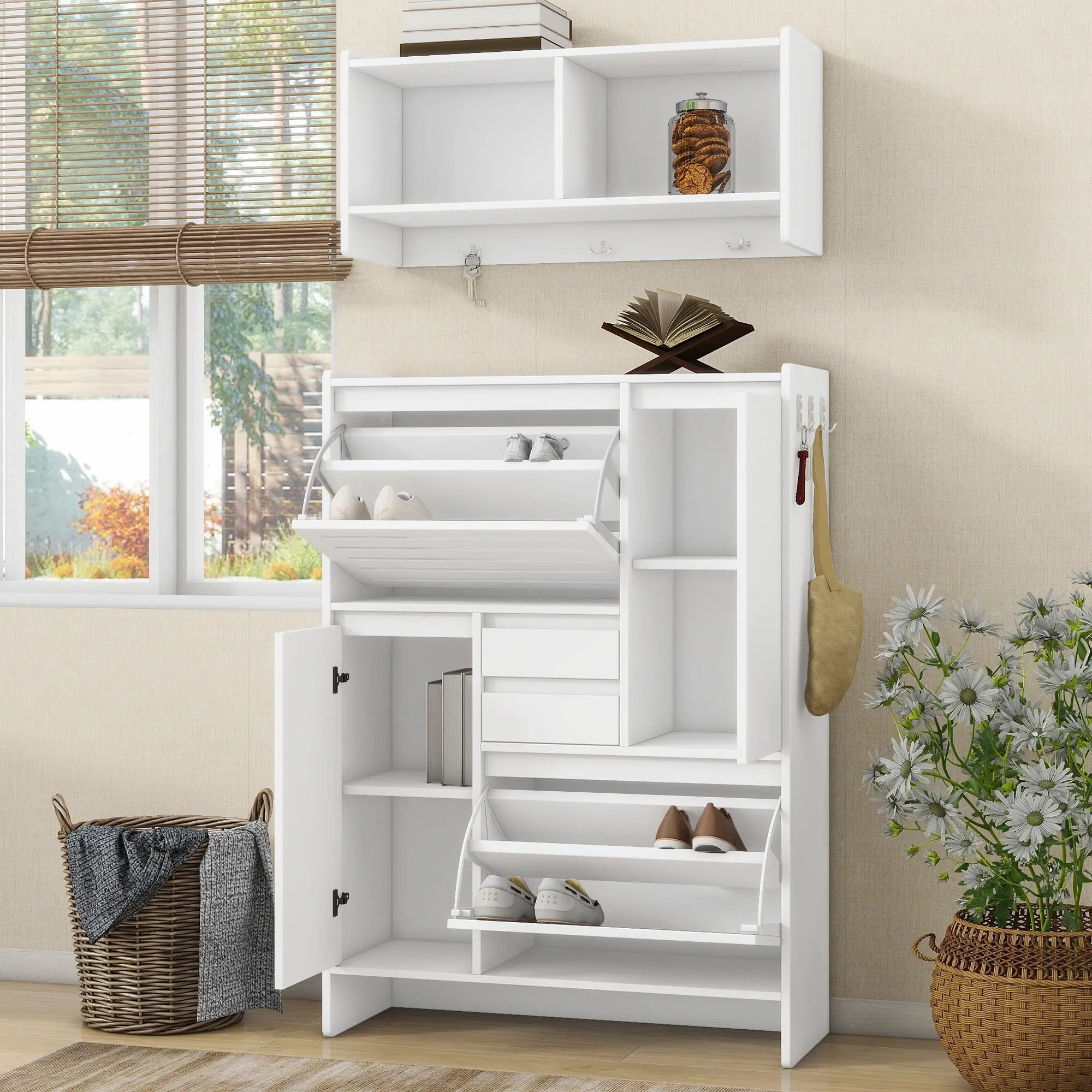 Bellemave® Multi-Functional Shoe Cabinet with Wall Cabinet,2 Flip Drawers and Versatile Side Cabinet Bellemave®