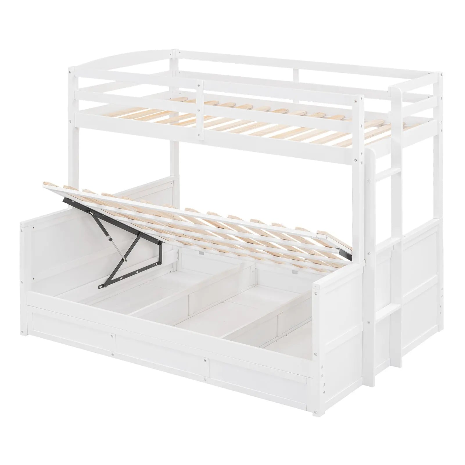 Bellemave Twin over Full Wood Bunk Bed with Hydraulic Lift Up Storage Bellemave