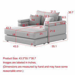 Bellemave 43.3" Corduroy Single Sofa with A Back Pillow , 2 Toss Pillows and A Ottoman