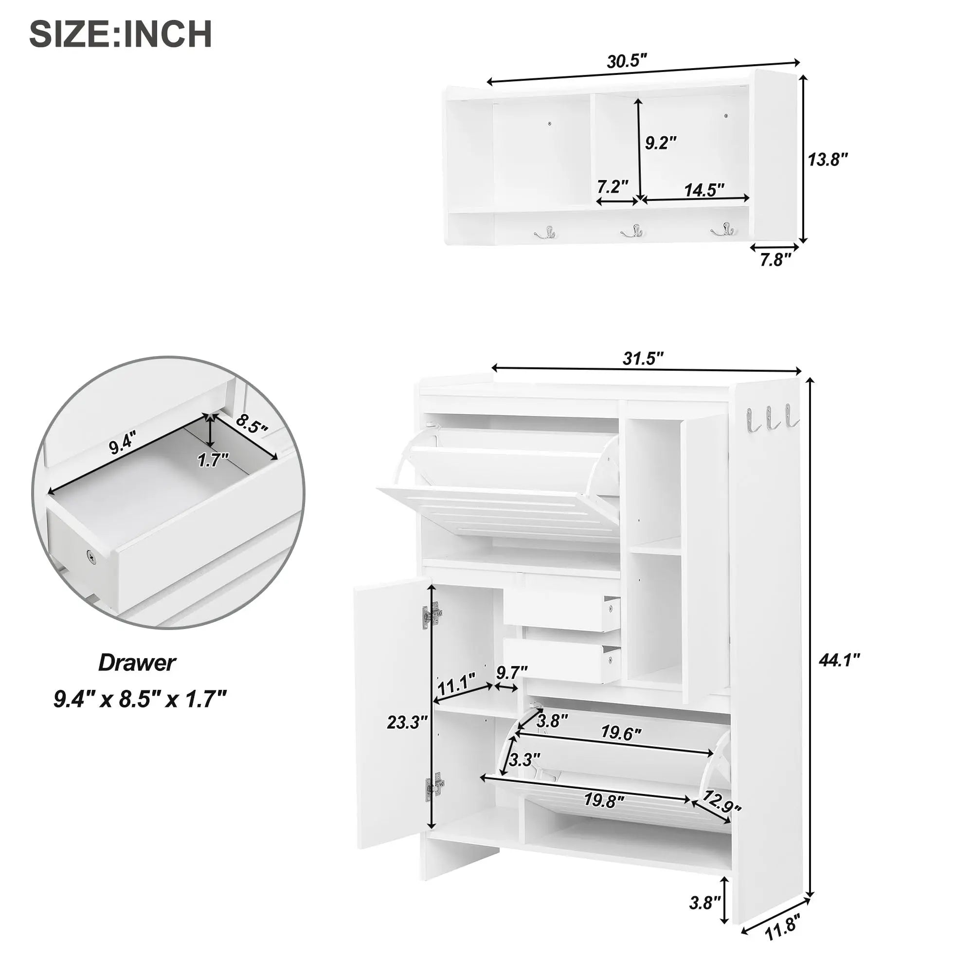 Bellemave® Multi-Functional Shoe Cabinet with Wall Cabinet,2 Flip Drawers and Versatile Side Cabinet Bellemave®