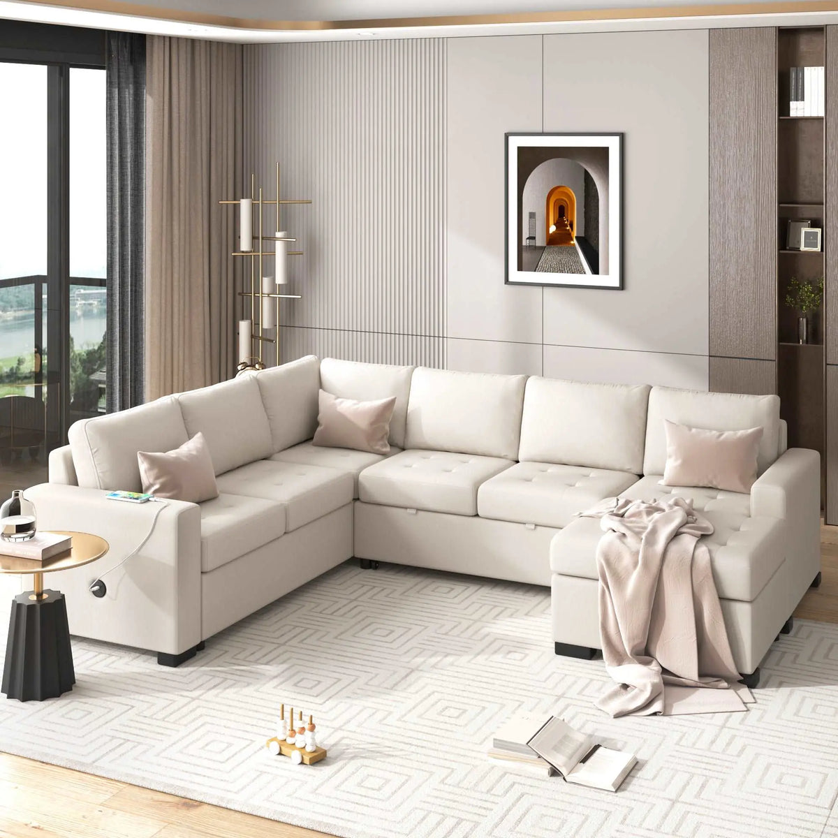 Bellemave 108.3" Modular Combination Sofa with Ottoman L-shaped Corner Combination, USB and Type-C Interfaces