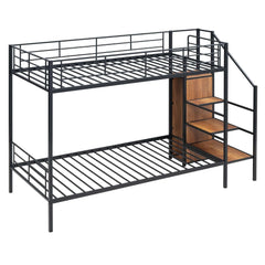 Bellemave Metal Bunk Bed with Lateral Storage Ladder and Wardrobe