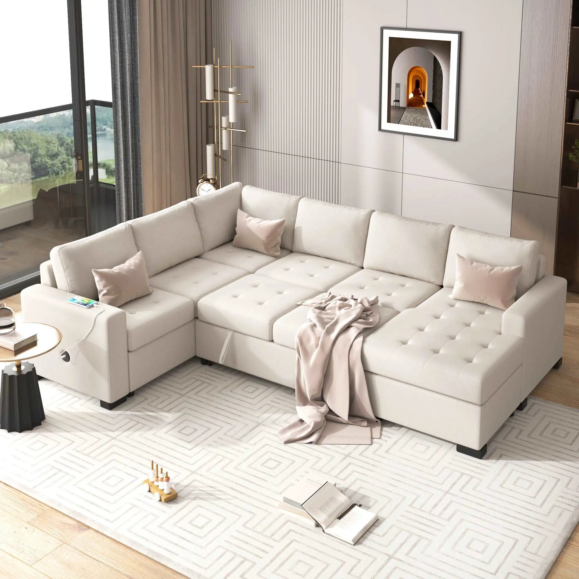 Bellemave 108.3" Modular Combination Sofa with Ottoman L-shaped Corner Combination, USB and Type-C Interfaces