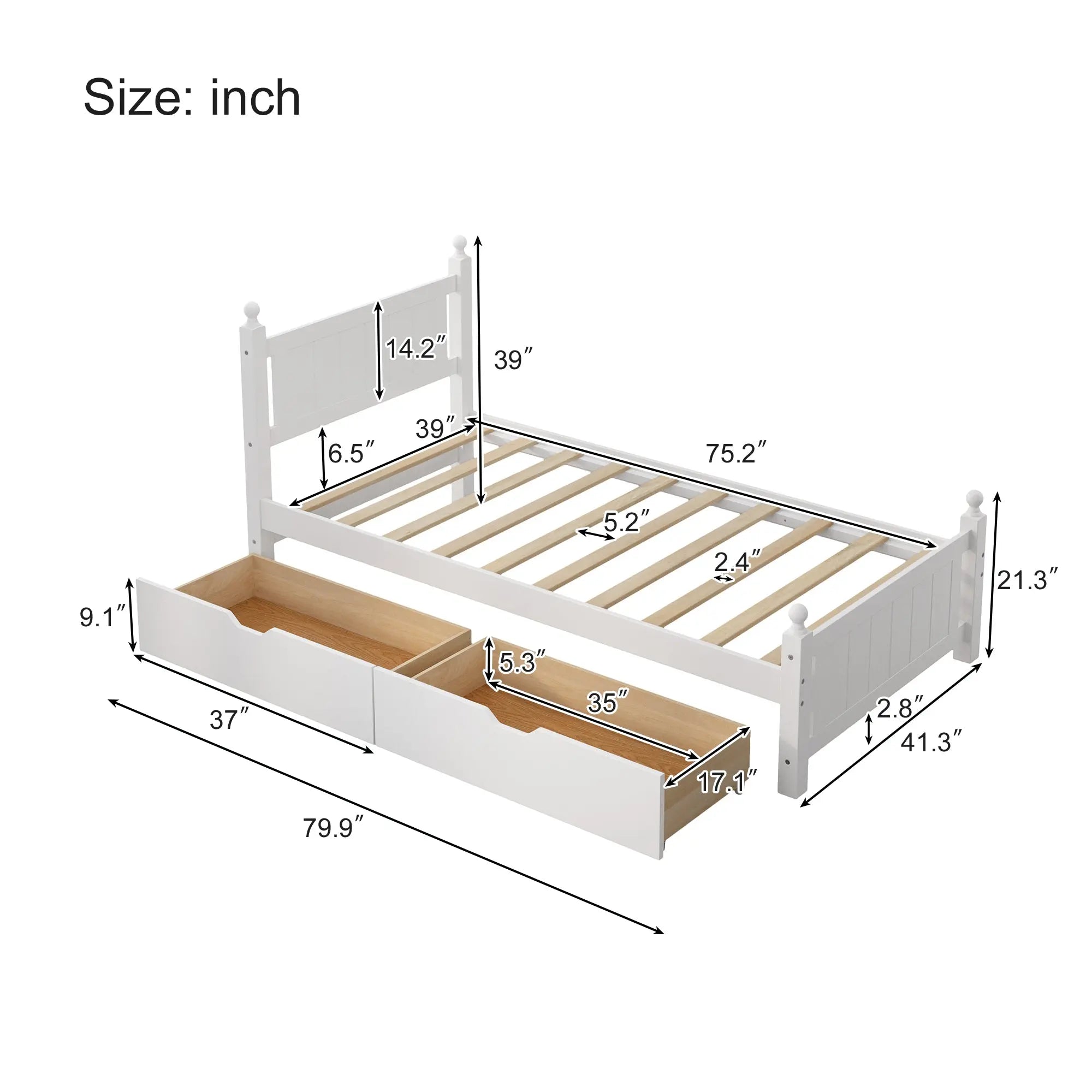 Bellemave® Solid Wood Platform Bed Frame with 2 Drawers Bellemave®