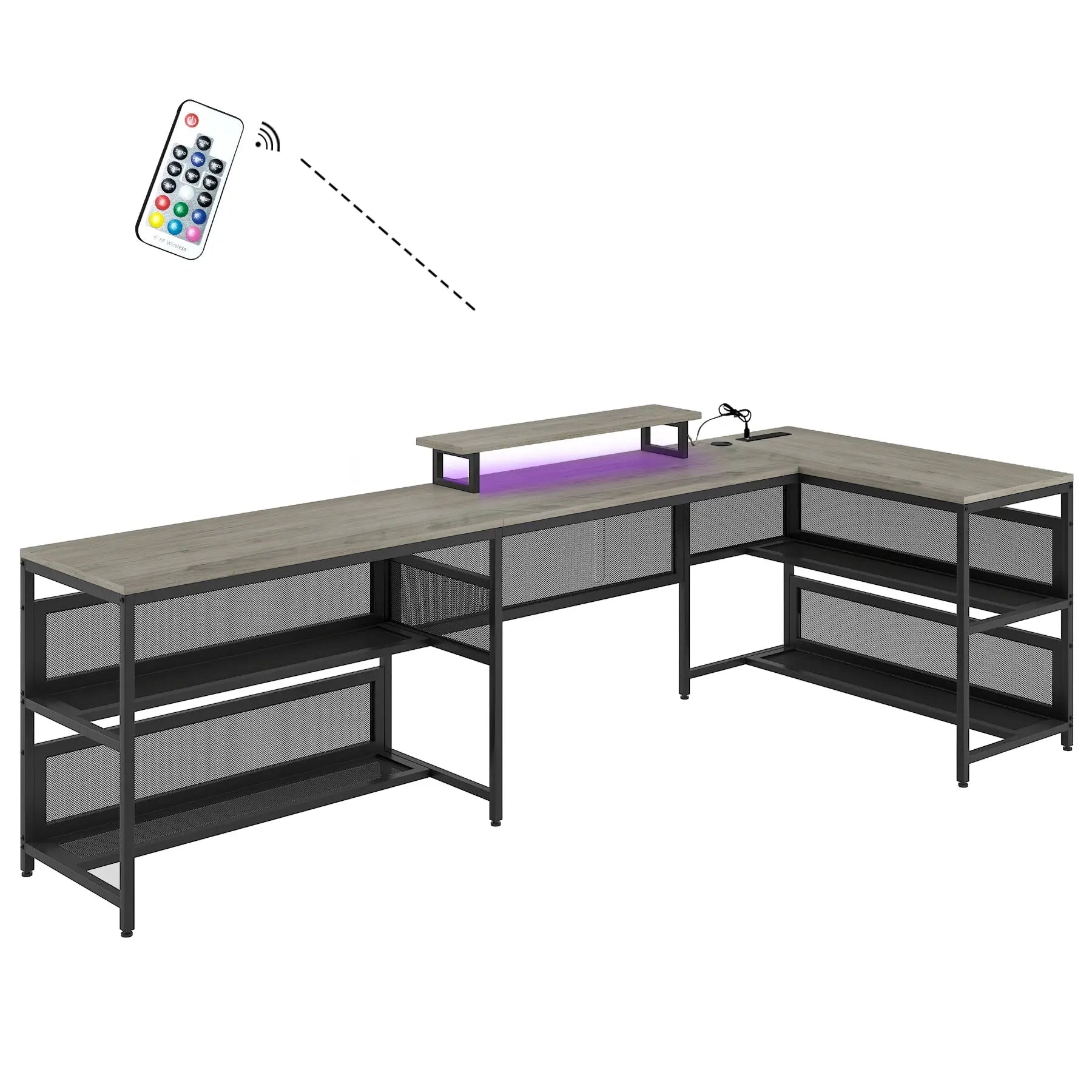 Bellemave® U-Shaped Desk with Shelve and LED Lights Bellemave®