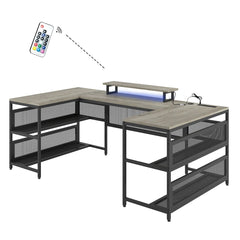 Bellemave® U-Shaped Desk with Shelve and LED Lights Bellemave®