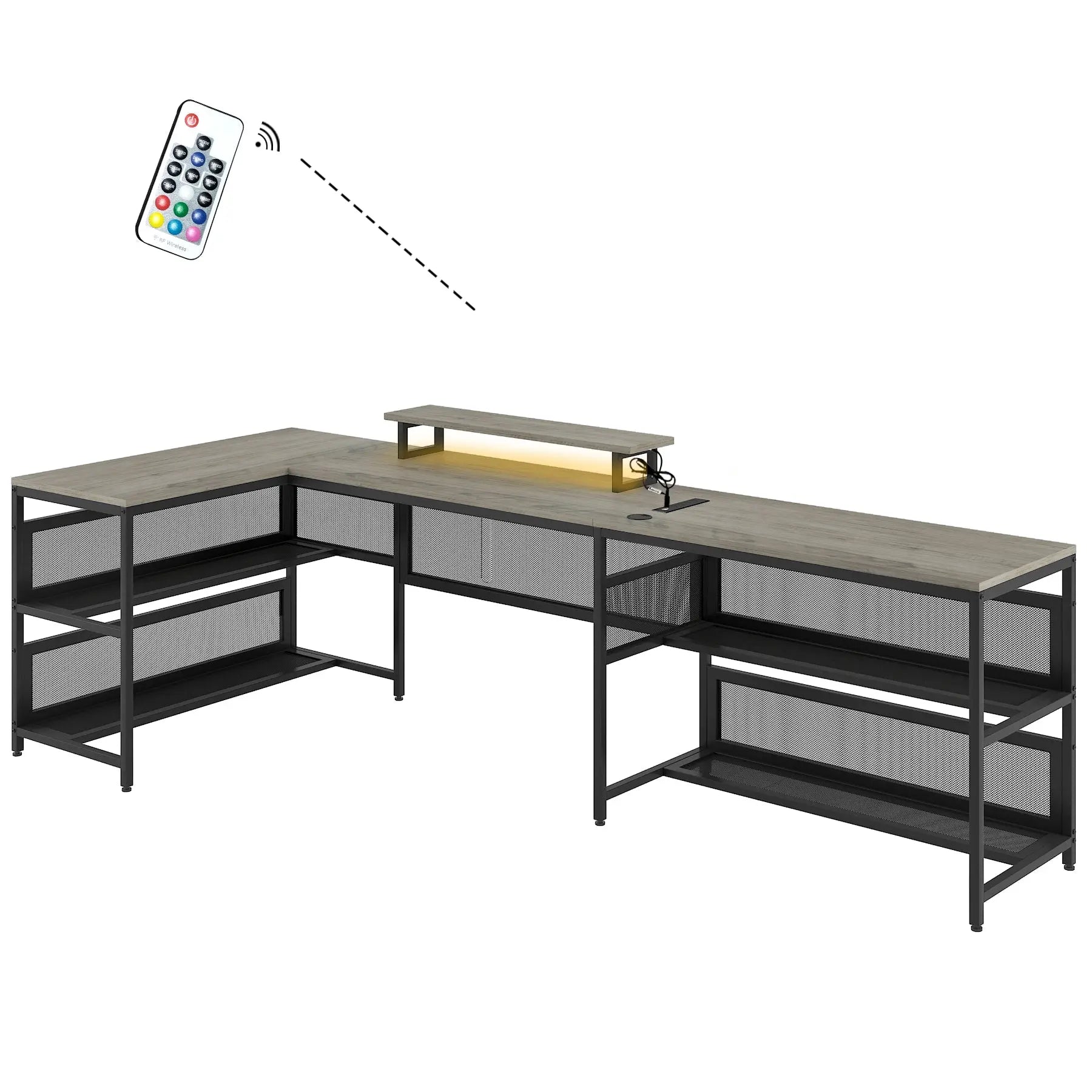 Bellemave® U-Shaped Desk with Shelve and LED Lights Bellemave®