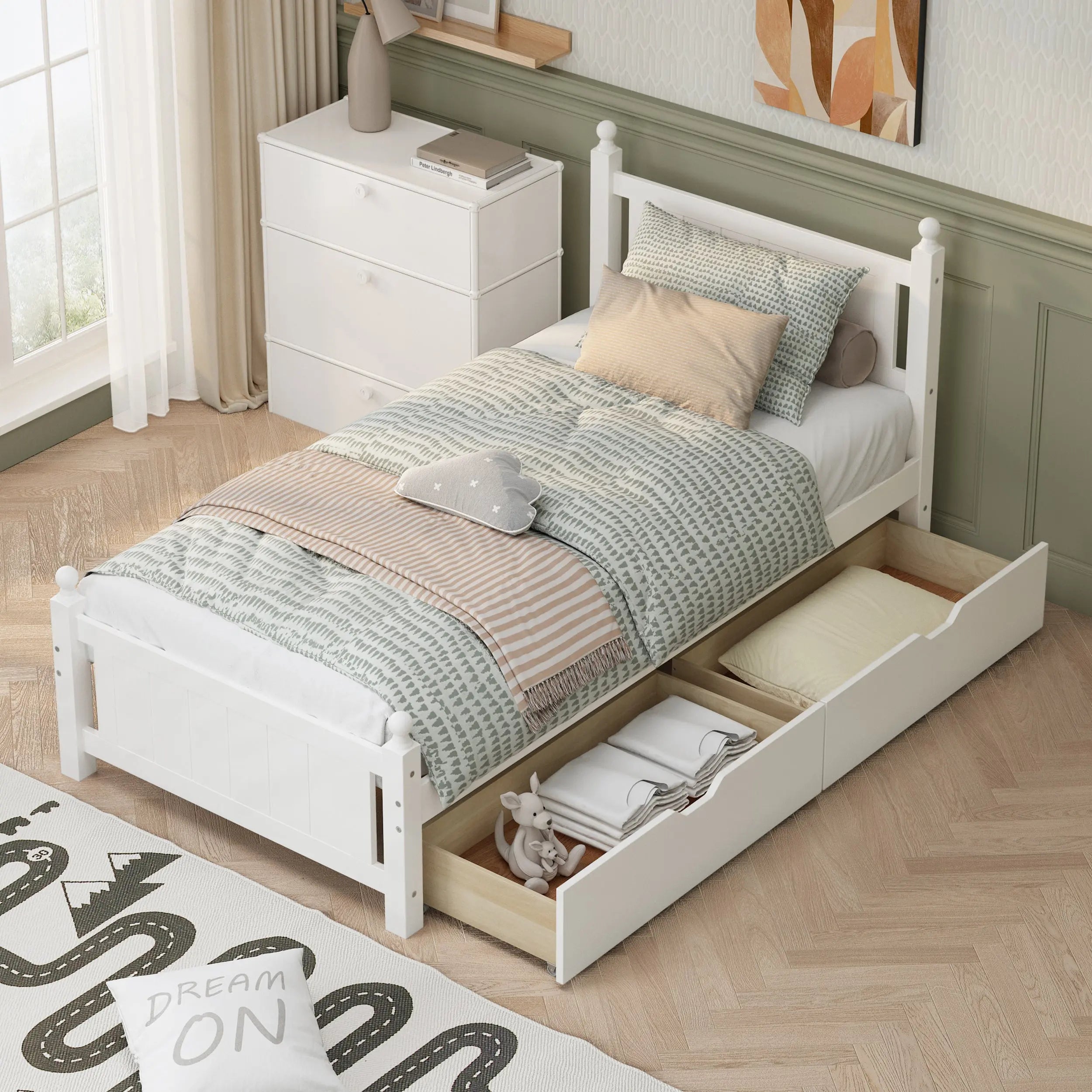 Bellemave® Solid Wood Platform Bed Frame with 2 Drawers Bellemave®