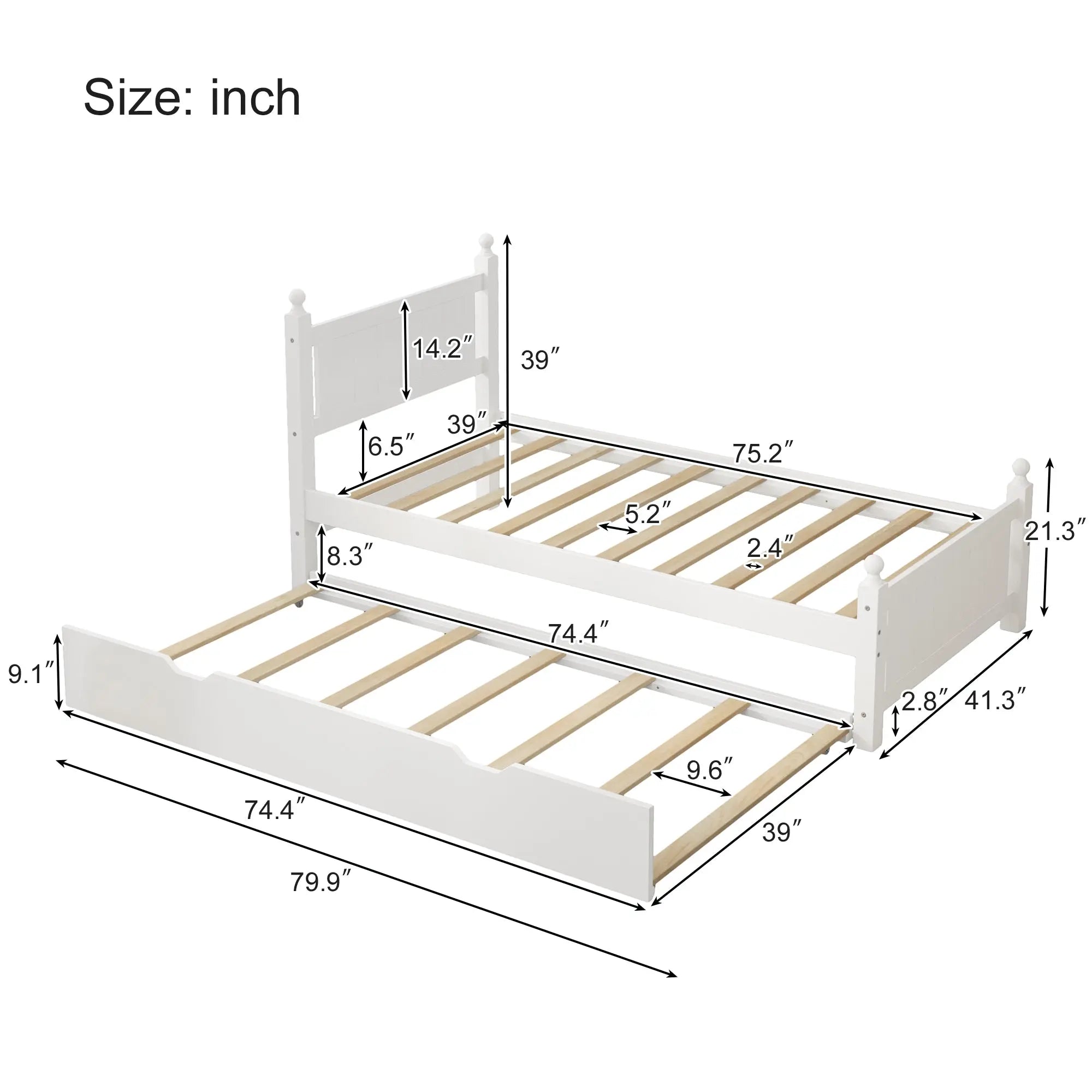 Bellemave® Solid Wood Platform Bed Frame with Trundle Bellemave®