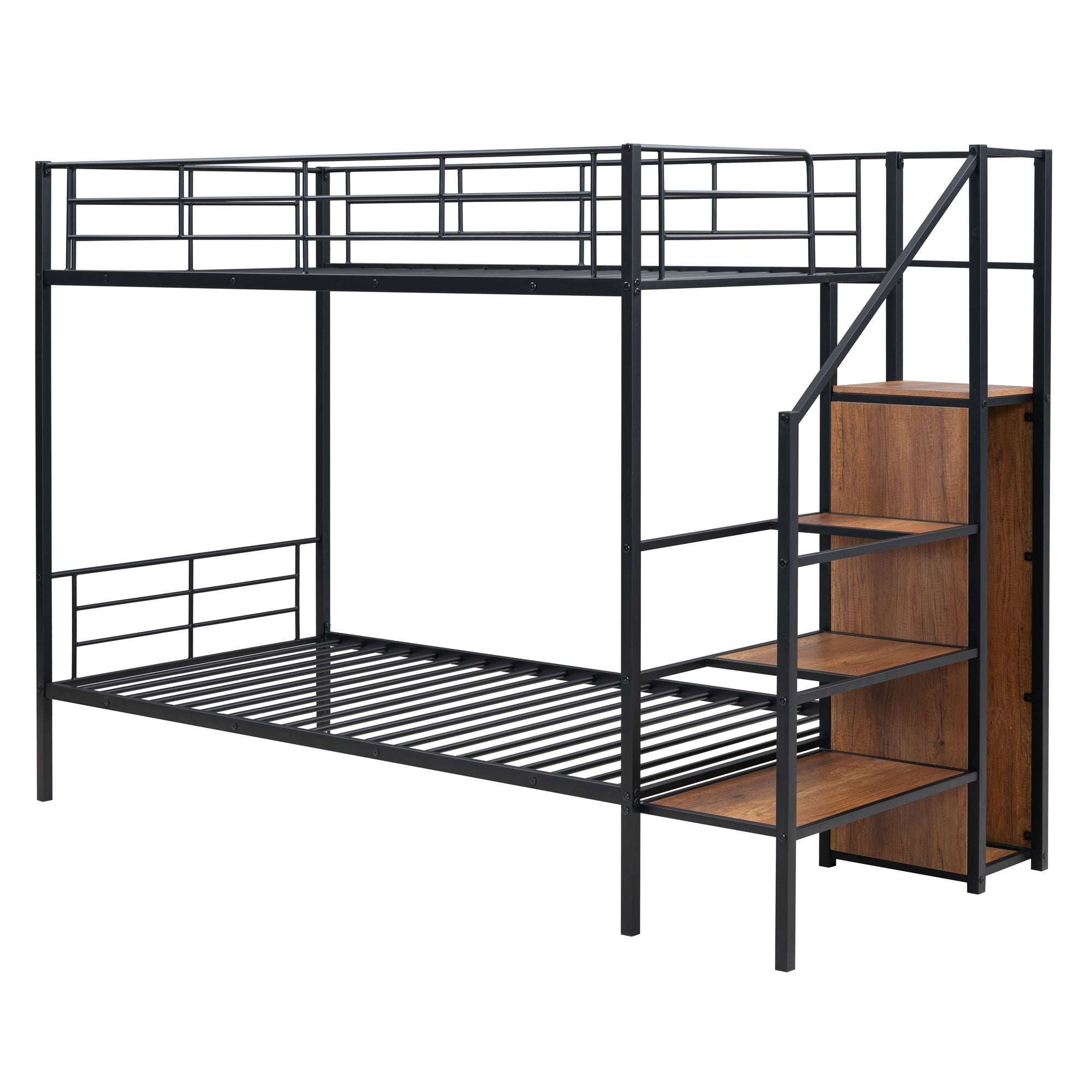 Bellemave Metal Bunk Bed with Lateral Storage Ladder and Wardrobe