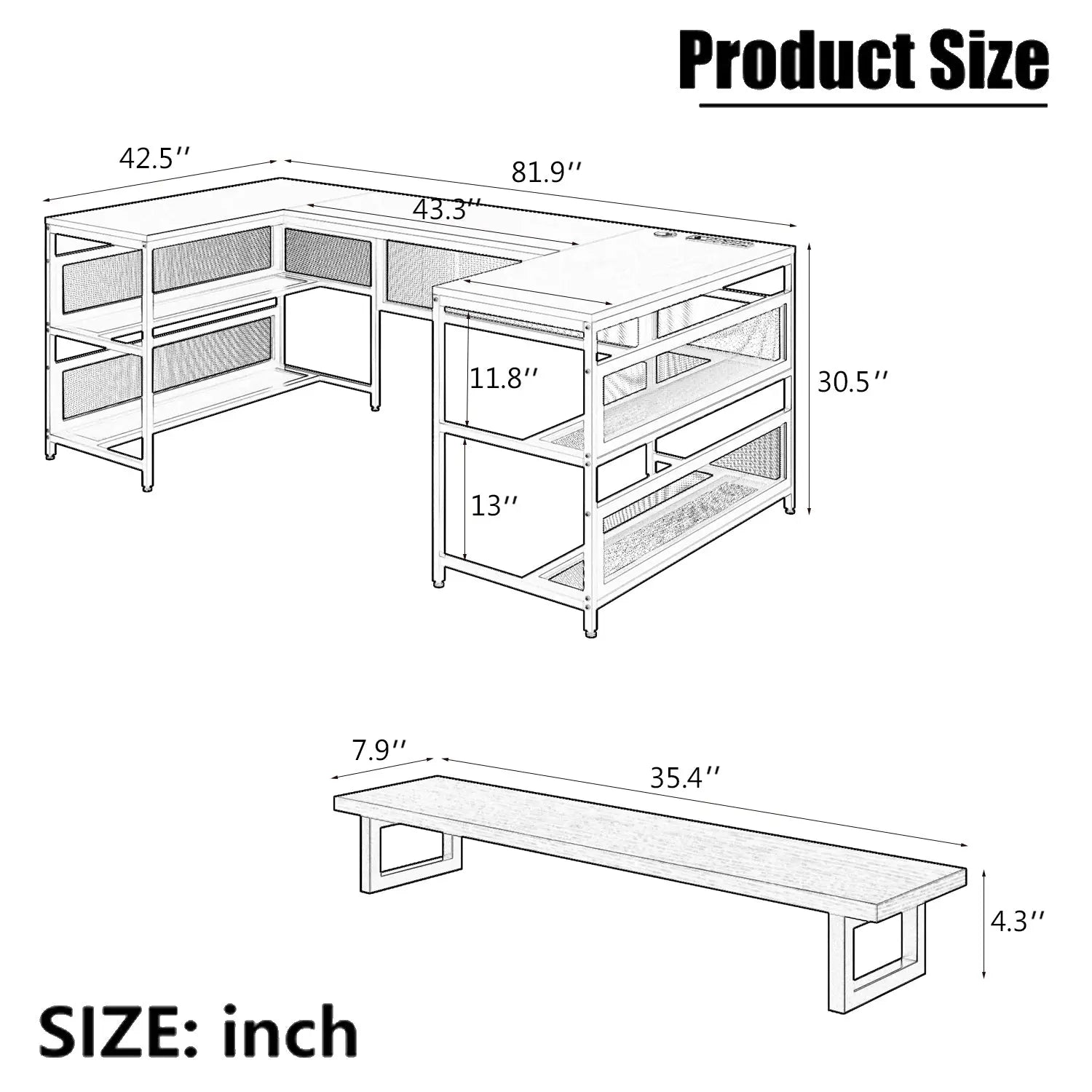 Bellemave® U-Shaped Desk with Shelve and LED Lights Bellemave®