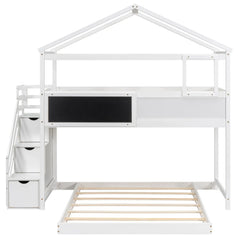 Bellemave® Twin over Full House Bunk Bed with Storage Staircase and Blackboard