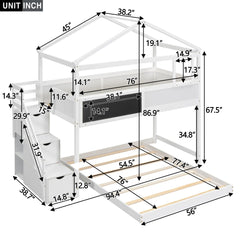 Bellemave® Twin over Full House Bunk Bed with Storage Staircase and Blackboard