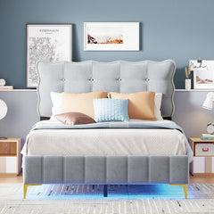 Bellemave® Velvet Upholstered Platform Bed with LED Frame and Stylish Mental Bed Legs Bellemave®