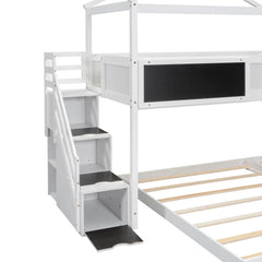 Bellemave® Twin over Full House Bunk Bed with Storage Staircase and Blackboard