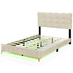 Bellemave® Velvet Upholstered Platform Bed with LED Frame and Stylish Mental Bed Legs Bellemave®