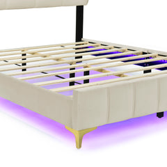 Bellemave® Velvet Upholstered Platform Bed with LED Frame and Stylish Mental Bed Legs Bellemave®