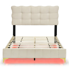 Bellemave® Velvet Upholstered Platform Bed with LED Frame and Stylish Mental Bed Legs Bellemave®