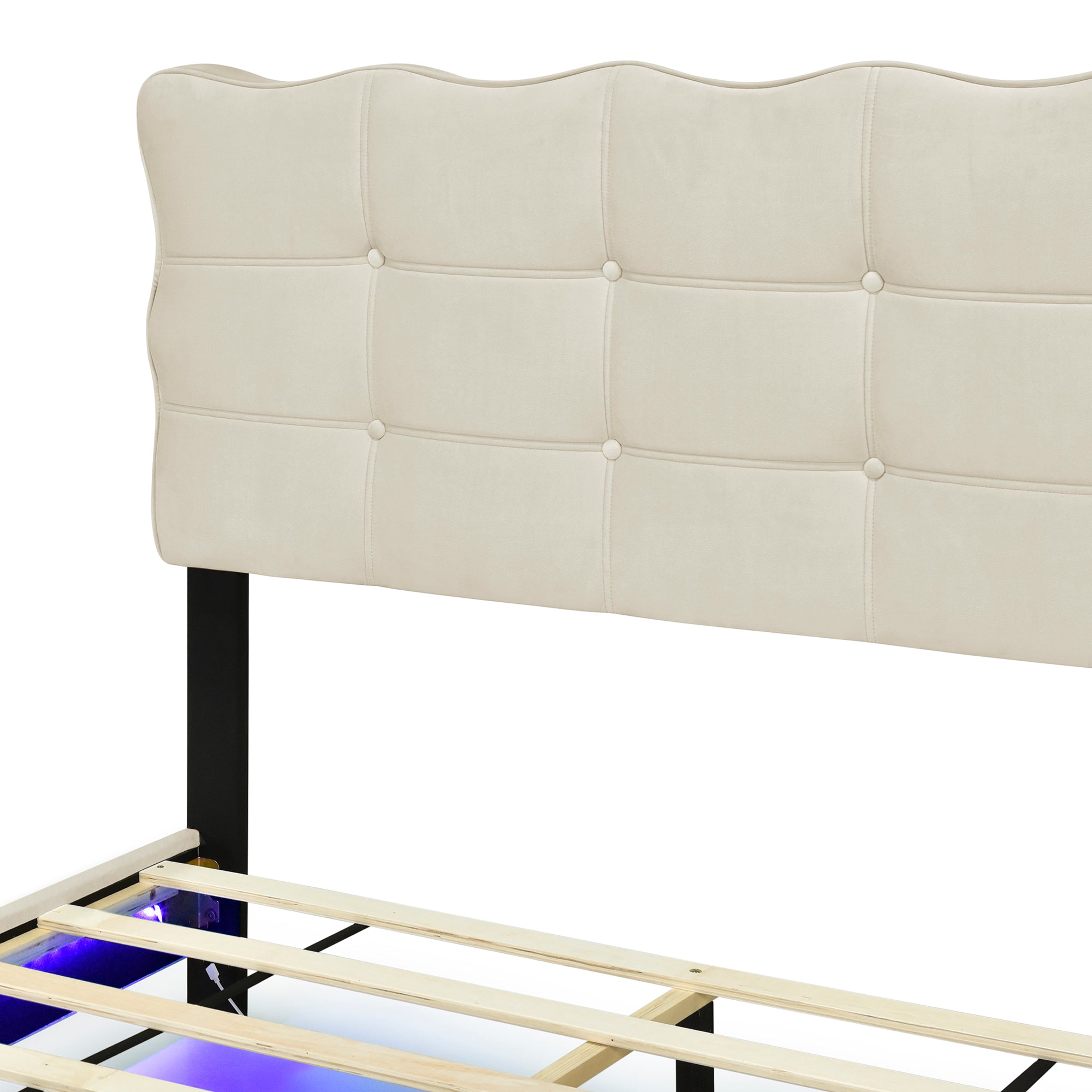 Bellemave® Velvet Upholstered Platform Bed with LED Frame and Stylish Mental Bed Legs Bellemave®