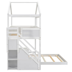 Bellemave® Twin over Full House Bunk Bed with Storage Staircase and Blackboard