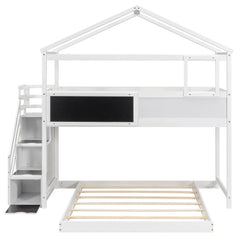 Bellemave® Twin over Full House Bunk Bed with Storage Staircase and Blackboard