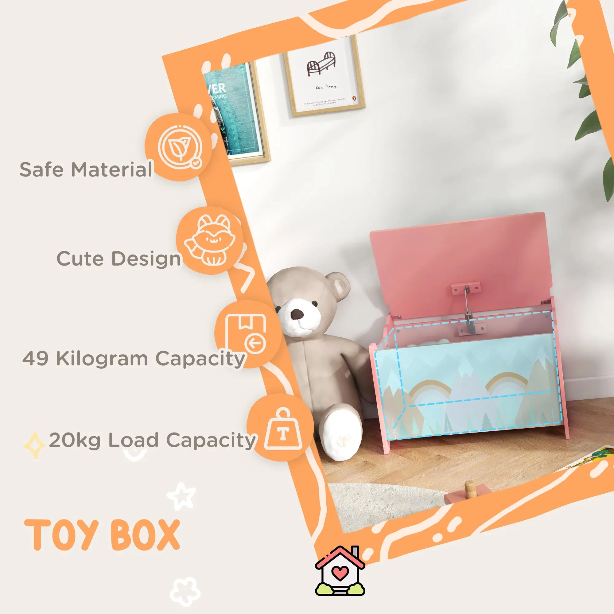 Bellemave® Toy Chest Storage Organizer for Bedroom with Safety Hinge, Cute Animal Design Bellemave®