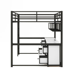 Bellemave® Full Size Metal Loft Bed with Desk, Drawers and Bedside Tray, Charging Station, USB and socket Bellemave®