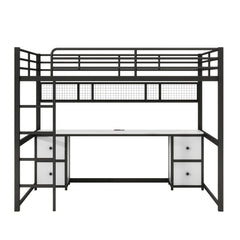 Bellemave® Full Size Metal Loft Bed with Desk, Drawers and Bedside Tray, Charging Station, USB and socket Bellemave®