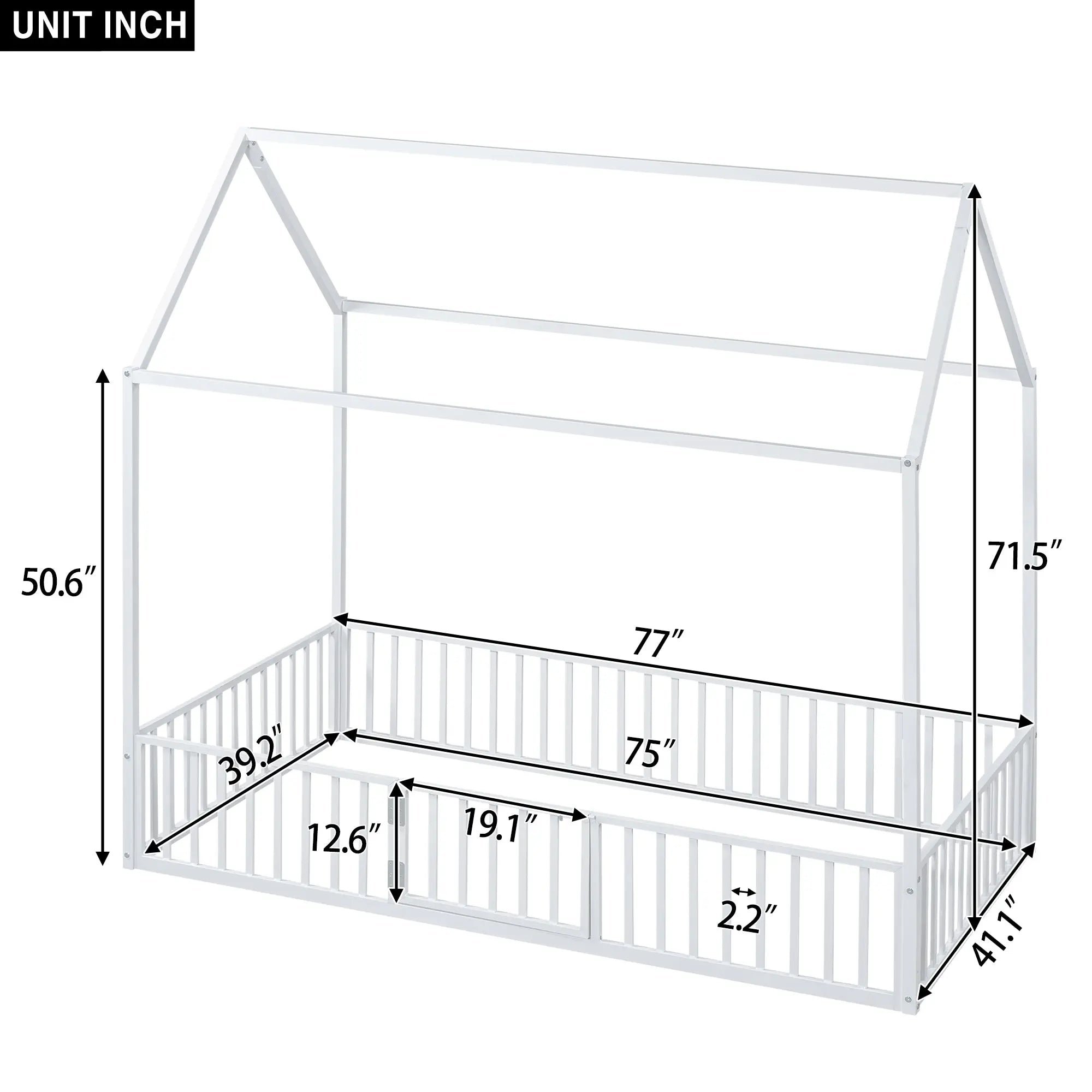 Bellemave® Twin Size Metal House Bed with Fence and Door Bellemave®