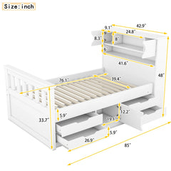 Bellemave Twin Size Captain Platform Bed Frame with Storage Bookcases and Shelves,Four Drawers Bellemave